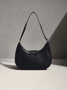 NobleVue 1pc Solid Color Vintage Minimalist PU -Shaped Women Bag - Black - View 3