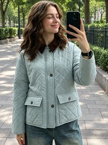 Women's Solid Color Commuter Cotton Padded Coat - Baby Blue - View 1