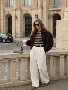 Áo khoác nữ thời trang mùa thu phong cách casual vintage màu nâu da lộn dáng rộng tay dài, phù hợp đi làm văn phòng, đi chơi và du lịch - Nâu đỏ - Xem 3