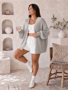 Women's Loose Solid Color Sweater, Casual Autumn/Winter Knitwear, Lantern Sleeve Design, Medium Fabric Thickness, Comfortable For Daily Wear - Grey - View 1
