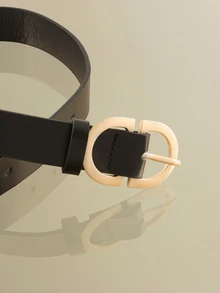 NobleVue 1pc Sand Gold Double D Ring Buckle Fashionable Decorative All-Match Women's Belt For Daily Use Casual Summer - Black - View 3