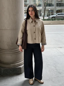 Women's Vintage Plaid Colorblock Jacket, Minimalist Short Lapel, Warm Polyester Blend, Button Front Long Sleeve, Autumn/Winter Daily Commute Casual - Khaki - View 8