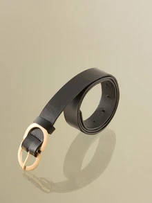 NobleVue 1pc Sand Gold Double D Ring Buckle Fashionable Decorative All-Match Women's Belt For Daily Use Casual Summer - Black - View 2
