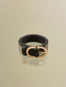 NobleVue 1pc Sand Gold Double D Ring Buckle Fashionable Decorative All-Match Women's Belt For Daily Use Casual Summer - Black - View 1