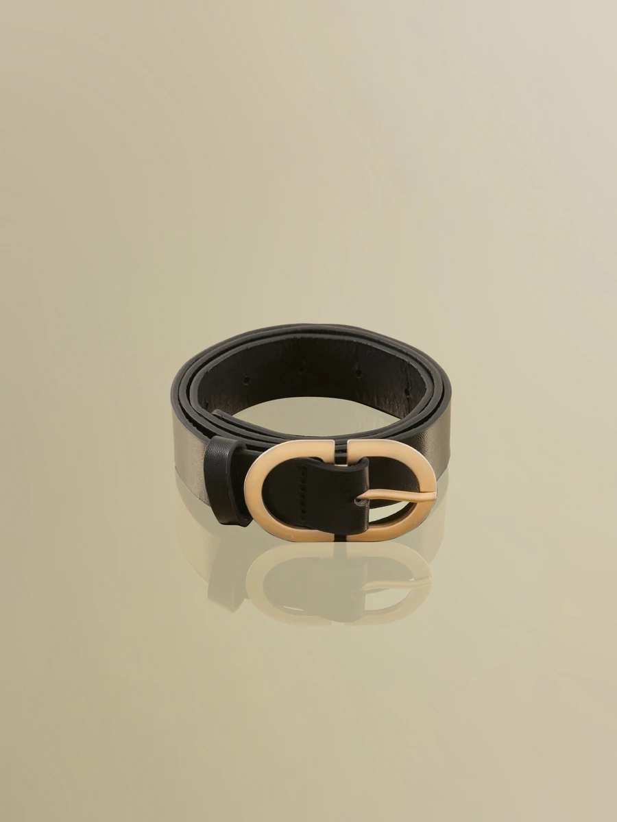 NobleVue 1pc Sand Gold Double D Ring Buckle Fashionable Decorative All-Match Women's Belt For Daily Use Casual Summer - Black - View 1