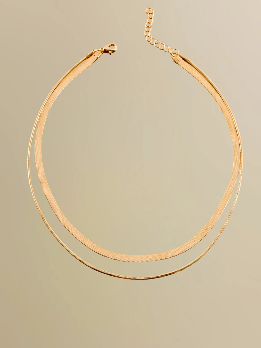 NobleVue A Set Of Retro Double-Layer Snake Bone Chains, Flat Chains, And Personalized Layered Women's Collarbone Chains - Gold - View 1