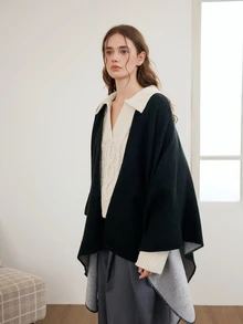Okurime. 1pc Women Simple Ombre Solid Reversible "Poncho" Scarf, Casual & Warm For Outdoor, Autumn/Winter - Multicolor - View 1