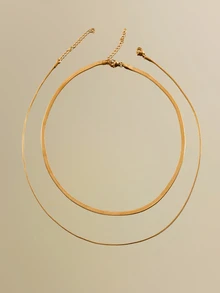 NobleVue 2pcs/Set Minimalist Chain Necklace - Yellow Gold - View 1