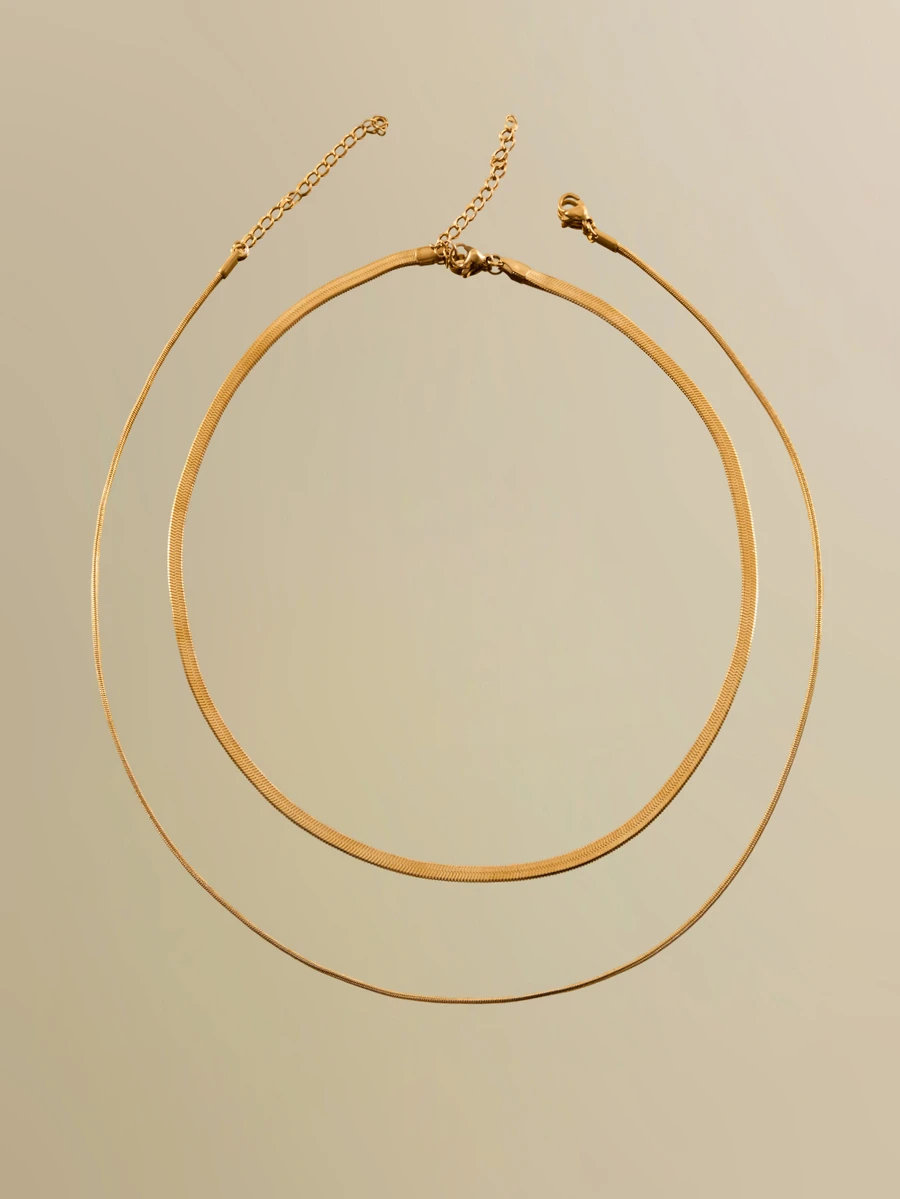 NobleVue 2pcs/Set Minimalist Chain Necklace - Yellow Gold - View 1