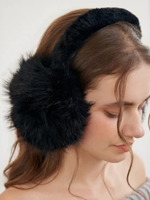 Okurime. 1pc Winter Plush Ear Muff For Women, Ear Warmers Foldable & Anti-Freeze Earmuffs - Black - View 3