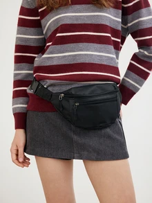 Okurime. Medium Fanny Pack Zip Front Waterproof Release Buckle Design, Preppy Bum Bag For The First Day Of School , Beach - Black - View 3