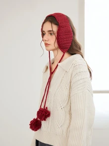 Okurime. 1pc Winter Earmuff For Women, Korean Version, Cute Furry Ear Warmer Suitable For Students Ideal Gift For Christmas And Valentine'S Day - Burgundy - View 2