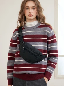 Okurime. Medium Fanny Pack Zip Front Waterproof Release Buckle Design, Preppy Bum Bag For The First Day Of School , Beach - Black - View 1