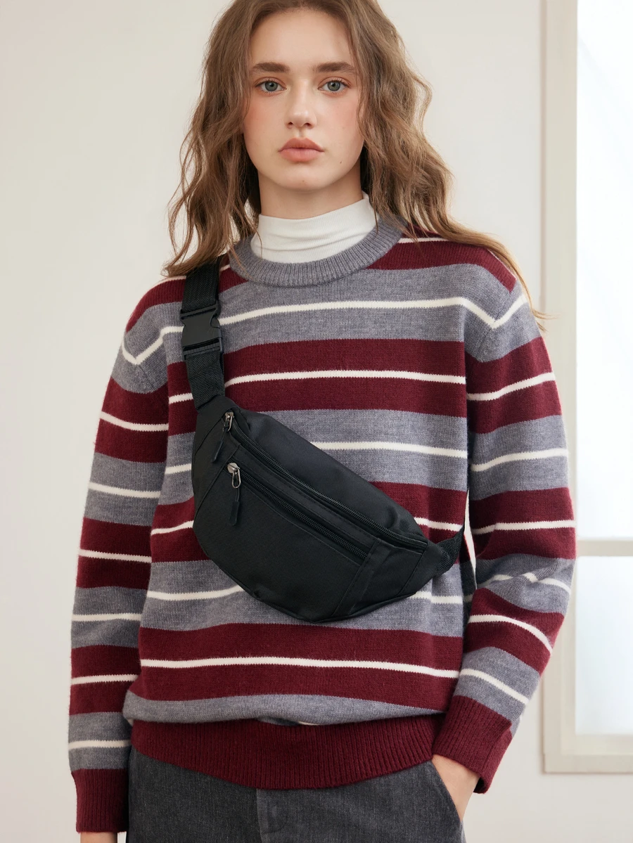 Okurime. Medium Fanny Pack Zip Front Waterproof Release Buckle Design, Preppy Bum Bag For The First Day Of School , Beach - Black - View 1