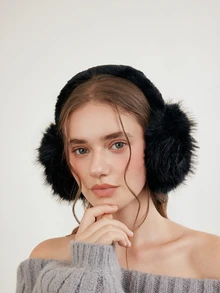 Okurime. 1pc Winter Plush Ear Muff For Women, Ear Warmers Foldable & Anti-Freeze Earmuffs - Black - View 1