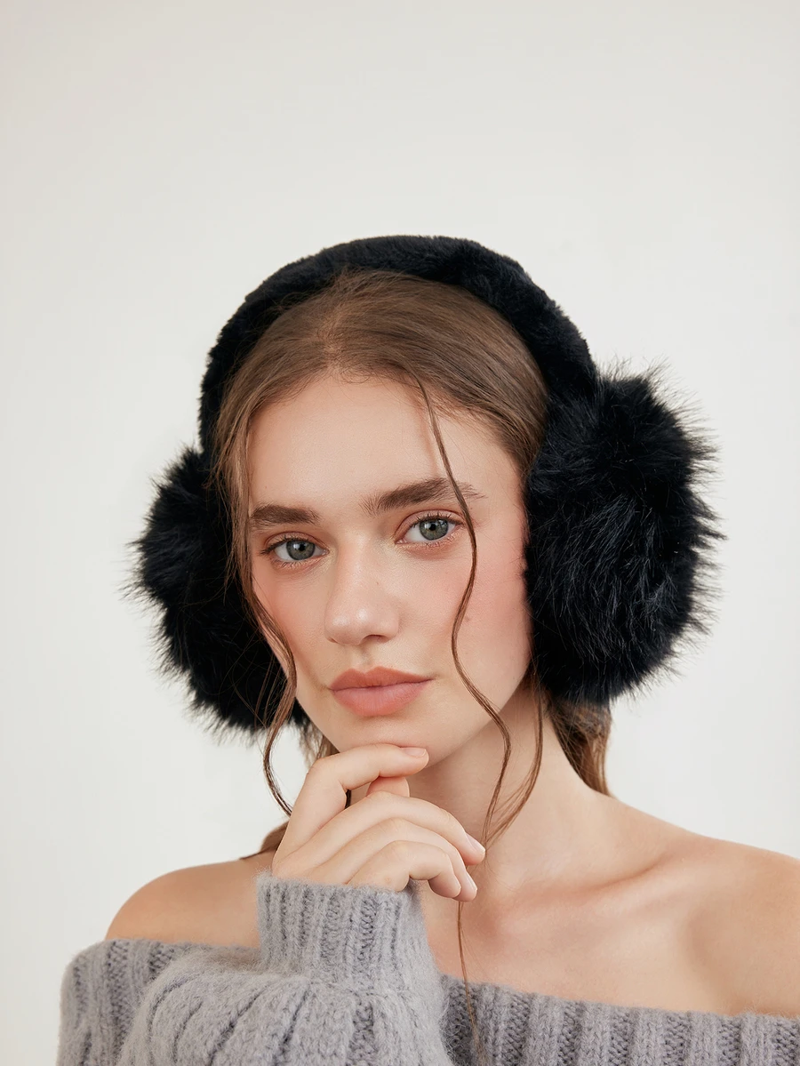 Okurime. 1pc Winter Plush Ear Muff For Women, Ear Warmers Foldable & Anti-Freeze Earmuffs - Black - View 1