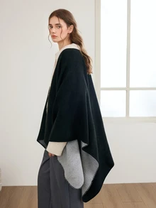 Okurime. 1pc Women Simple Ombre Solid Reversible "Poncho" Scarf, Casual & Warm For Outdoor, Autumn/Winter - Multicolor - View 2