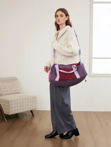 Okurime. Large Capacity Colorblock Nylon Travel Bag, Multi-Pocket Luggage Bag, Independent Shoe Compartment Tote Gym Bag - Multicolor - View 2