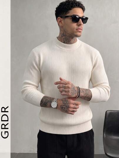 Men's Ribbed Turtleneck Casual Knit Sweater, Long Sleeve