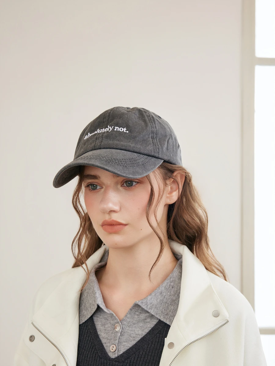 Okurime. 1pc Absolutely Not. Embroidery Washed Baseball Cap - Vintage Sarcasm Quote Hat - Retro Soft Adjustable Dad Hat For Street Fashion - Absolutely Not - View 1
