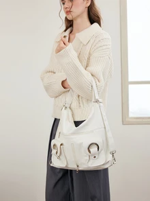 Okurime. Large Capacity, Waterproof, Lightweight, Portable, Classic, Casual Fashionable, Minimalist 1pc 2023 New Fashion Korean Style - White - View 3