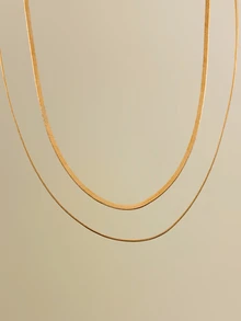 NobleVue 2pcs/Set Minimalist Chain Necklace - Yellow Gold - View 2