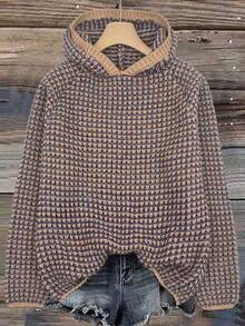 Plus Size Women's Casual Hooded Sweater, Autumn/Winter - Camel - View 2