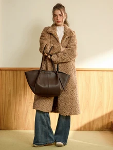 Hatastic Large Capacity Dark Brown PU Tote Bag, Short Trips, Low-Key Solid Color Design Matches Coats, Knitwear And Other Outfits - Coffee - View 3