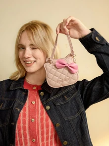 Hatastic 2026 Early Spring New Arrival Cute Bow Plaid Contrast Color Women's Small Square Shoulder Bag, Kawaii - Pink - View 3