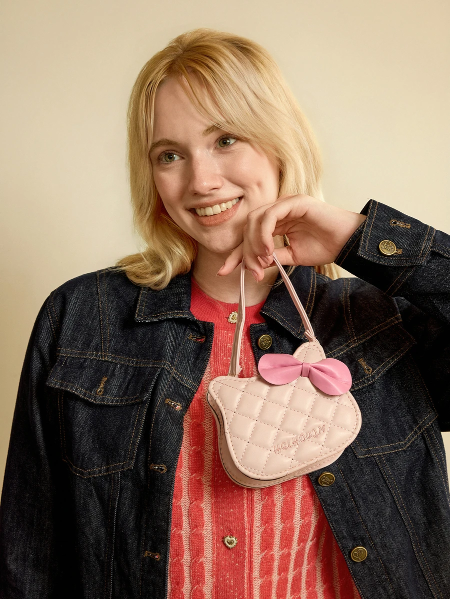 Hatastic 2026 Early Spring New Arrival Cute Bow Plaid Contrast Color Women's Small Square Shoulder Bag, Kawaii - Pink - View 1