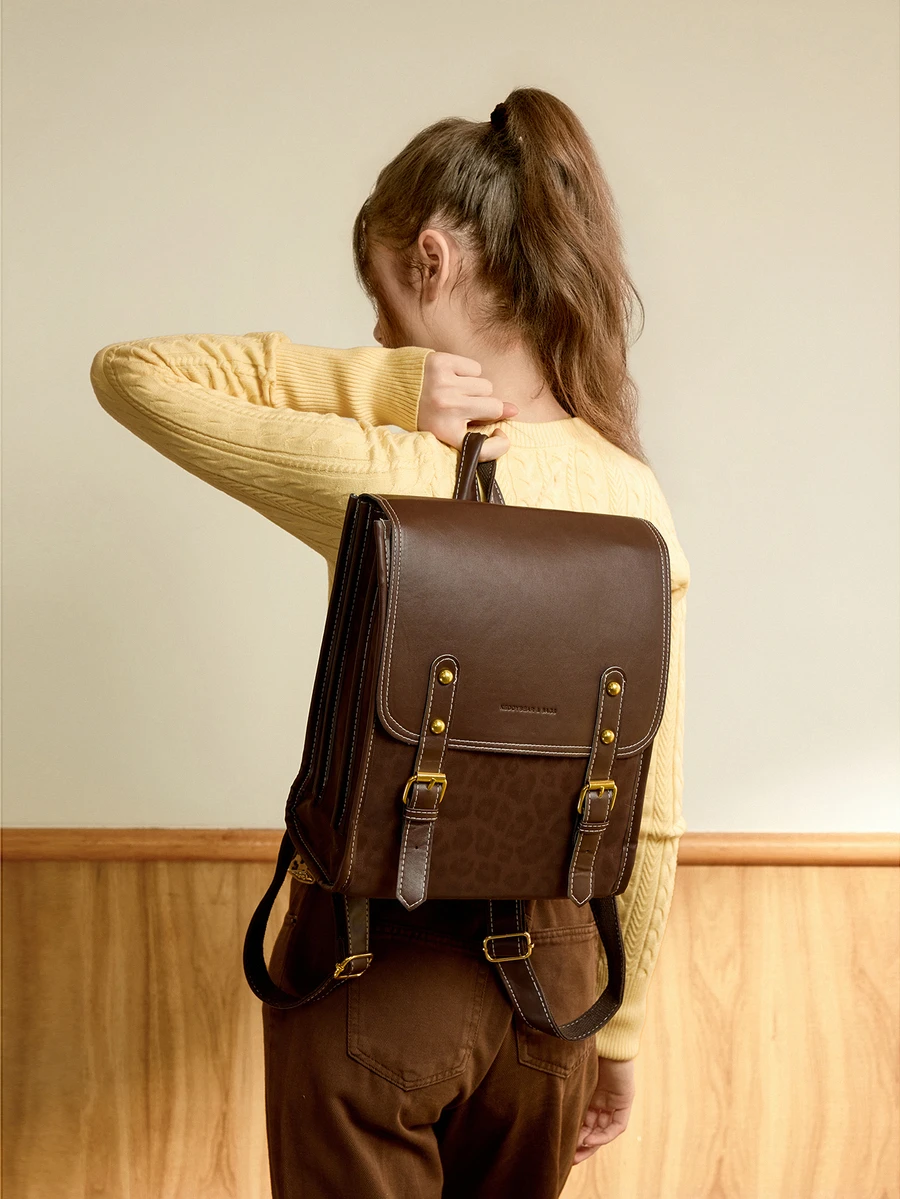 Hatastic 1pc Fashionable Flip-Cover Women's Backpack, (13in*10.21in*5.9in) Bicolor Plaid, Suitable For Students And Office, Christmas Gift - Multicolor - View 1