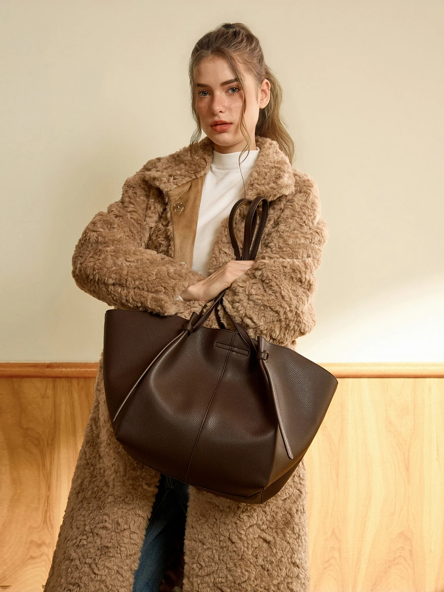 Hatastic Large Capacity Dark Brown PU Tote Bag, Short Trips, Low-Key Solid Color Design Matches Coats, Knitwear And Other Outfits - Coffee - View 1
