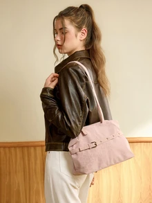 Hatastic 1pc Vintage Large Capacity Tote Bag, Commuter Oversized Underarm Bag, Suitable For Daily Use - Pink - View 3