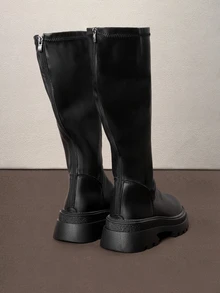 Hatastic Sepatu Bot Berkuda Wanita dengan Hiasan Gesper, Sepatu Bot Musim Dingin Tebal, Hangat, Modis, dan Serbaguna Terbaru untuk Musim Gugur/Dingin 2025 - Hitam - View 2