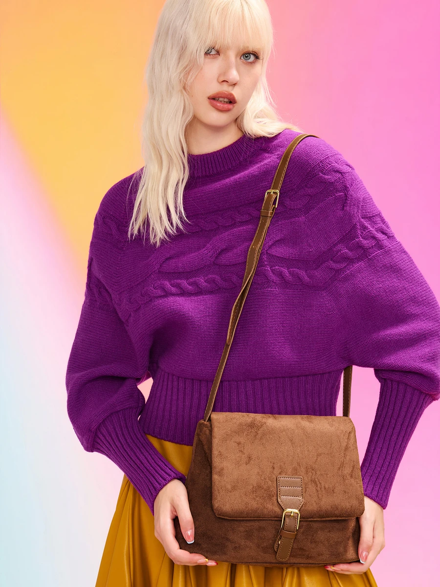 Trivaya Tas Selempang Warna Polos Kapasitas Besar, Modis dan Serbaguna, Sempurna untuk Pertunjukan Denim Rodeo dan Acara Tahun Baru - Coffee Brown - View 1