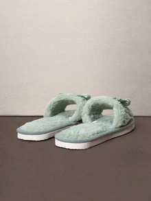 Hatastic Damtofflor med fuzzy rosett, bekväma inomhustofflor med lätta, halkfria och söta material för vår, höst och alla årstider - Grön - Visa 3