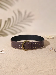 Tropiscape 1pc Women's Dark Western Style Heavy Studded Wide Waist Belt - Coffee - View 1