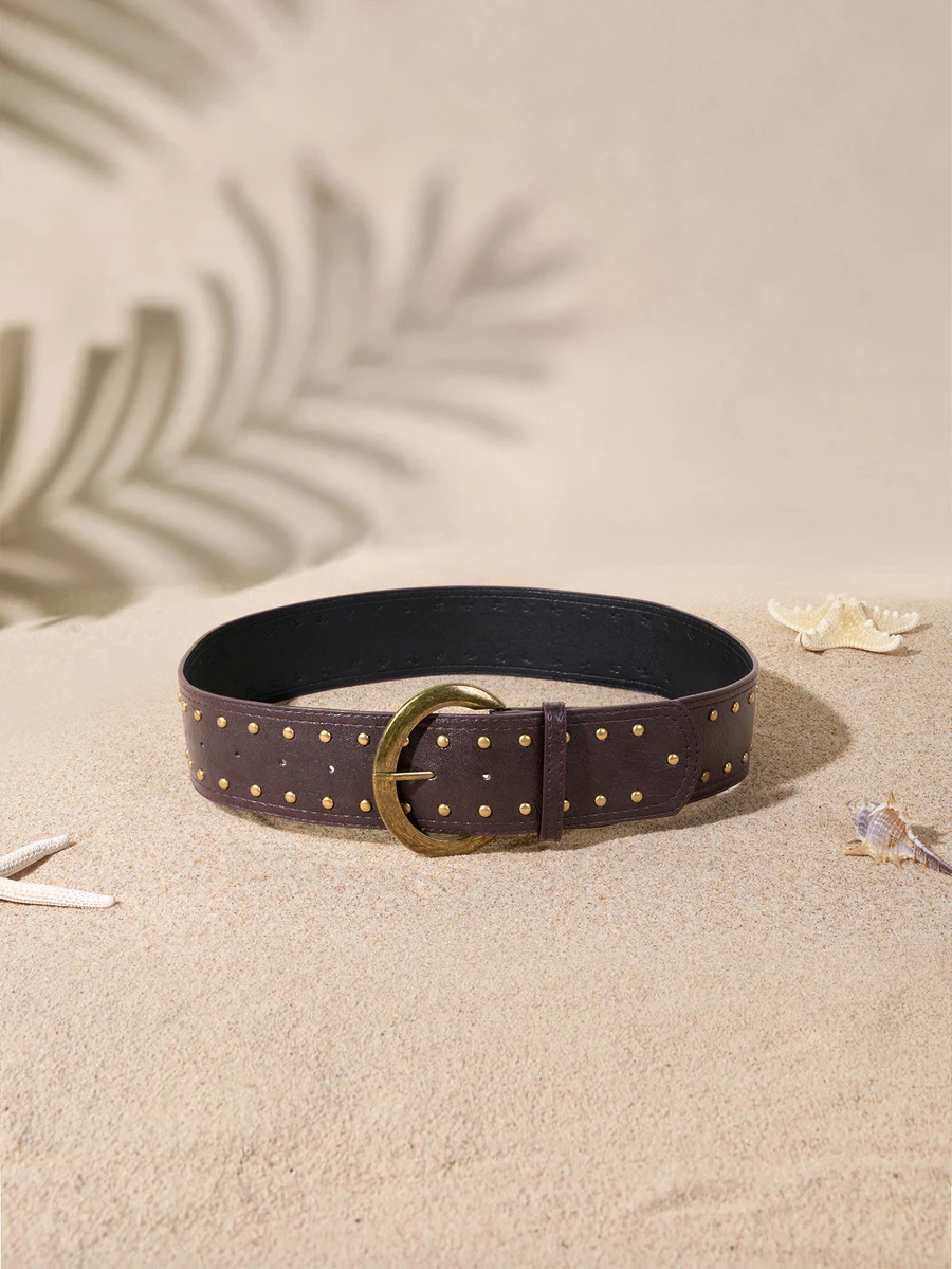 Tropiscape 1pc Women's Dark Western Style Heavy Studded Wide Waist Belt - Coffee - View 1