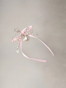 Hatastic Korean Style Sweet Pearl Bow Pendant, Silver Heart Shaped Charm, Keychain, Accessory, Cute Bag Decor - Baby Pink - View 3