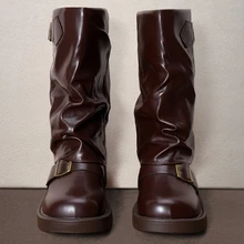 Hatastic Style With Tops,Women's Fashion Ankle Boots, New Design With Buckle, European And American Chunky Heel Thick Sole - Brown - View 1