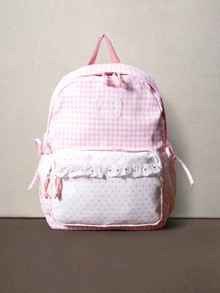 Hatastic 3pcs Set Contrast Color Star Decor School Bookbag, Multi-Compartment, Kawaii Aesthetic, Travel, Shopping, Vacation, Japanese Style, Back To School - Pink - View 1
