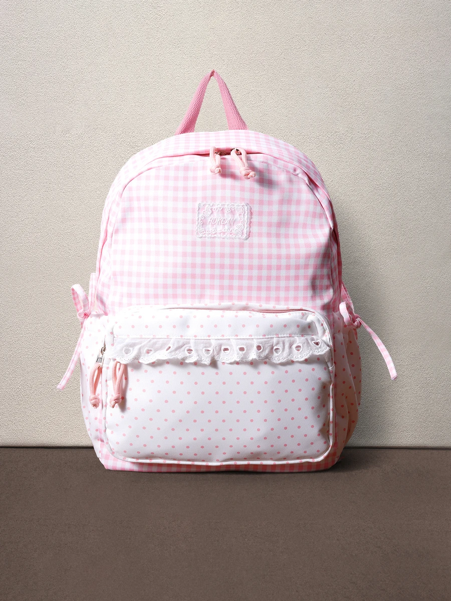 Hatastic 3pcs Set Contrast Color Star Decor School Bookbag, Multi-Compartment, Kawaii Aesthetic, Travel, Shopping, Vacation, Japanese Style, Back To School - Pink - View 1