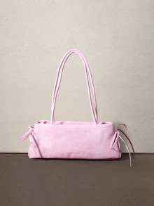 Hatastic Solid Color Fashion Bow Decor Elegant Minimalist Women's Shoulder Bag, Suitable For Shopping, Wallet, Shopping, Young Women - Pink - View 1