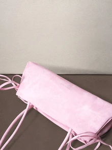 Hatastic Solid Color Fashion Bow Decor Elegant Minimalist Women's Shoulder Bag, Suitable For Shopping, Wallet, Shopping, Young Women - Pink - View 4