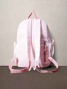 Hatastic 3pcs Set Contrast Color Star Decor School Bookbag, Multi-Compartment, Kawaii Aesthetic, Travel, Shopping, Vacation, Japanese Style, Back To School - Pink - View 2