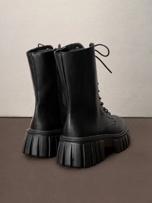 Hatastic Fall/Winter 2025 Women's Black Solid Color Boots Fashion Match Jeans With Lace Up Fashion Match Jeans - Black - View 2