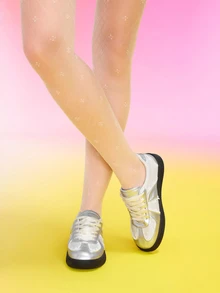 Trivaya 女款休閒運動鞋，新款繫帶透氣百搭休閒訓練鞋 - 銀色 - 查看 1