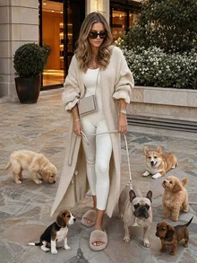 Women's New Autumn/Winter Knit Long Cardigan, Casual Daily Commute, College Style, Travel - Light Apricot - View 1