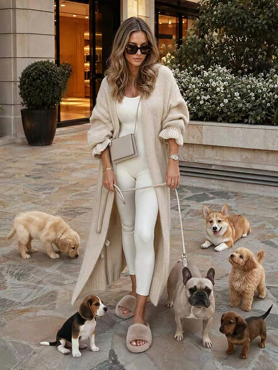 Women's New Autumn/Winter Knit Long Cardigan, Casual Daily Commute, College Style, Travel - Light Apricot - View 1