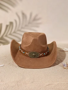 Tropiscape Suede Cowboy Hat With Bull Head Decoration Western Style Unisex For Parties Outdoor Riding And Western Theme Events - Xx Bull Head Sapphire Top Hat - View 1